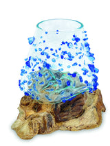 Root With Blue Dimpled/Jewelled Glass Bowl Extra Small