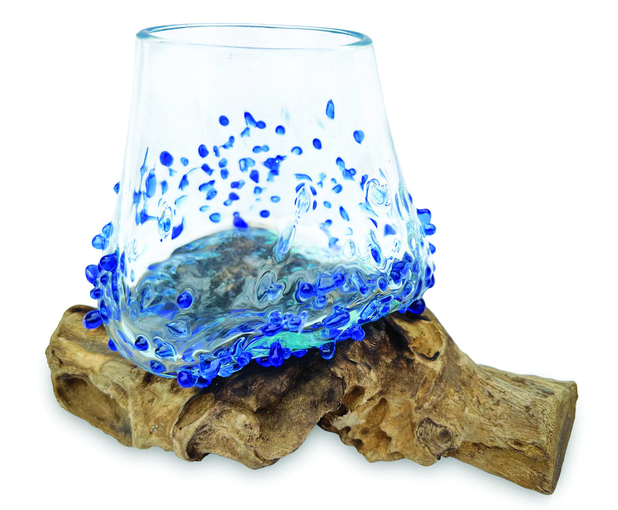 Root With Blue Dimpled/Jewelled Glass Bowl Extra Small