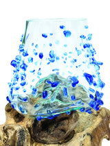 Root With Blue Dimpled/Jewelled Glass Bowl Extra Small