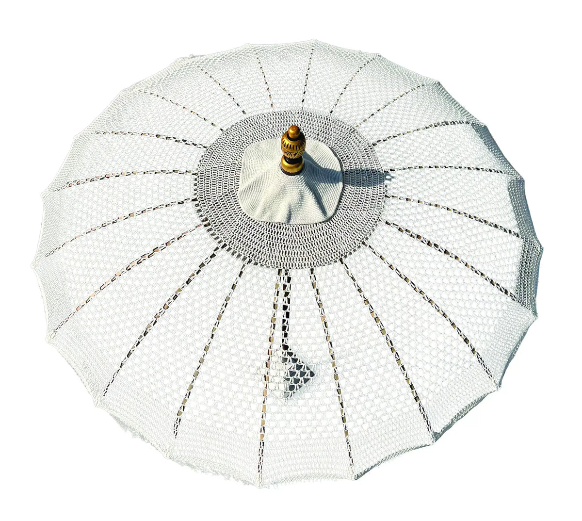 Bali Sun Parasol White Macrame 2m (With Screw Pole Fitting)