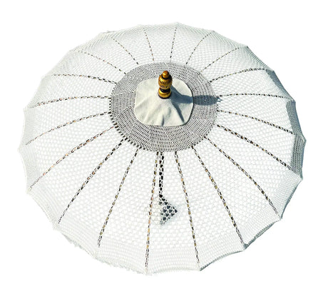 Bali Sun Parasol White Macrame 2m (With Screw Pole Fitting)
