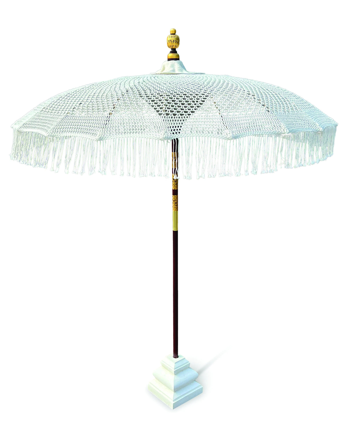 Bali Sun Parasol White Macrame 2m (With Screw Pole Fitting)
