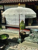 Bali Sun Parasol White Macrame 2m (With Screw Pole Fitting)