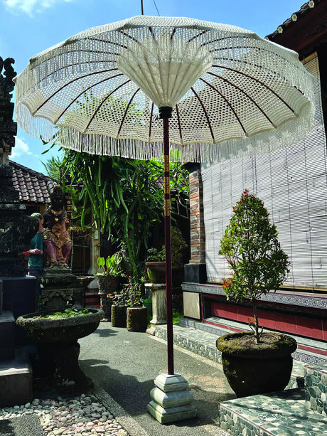 Bali Sun Parasol White Macrame 2m (With Screw Pole Fitting)
