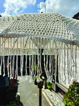 Bali Sun Parasol White Macrame 2m (With Screw Pole Fitting)