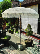 Bali Sun Parasol White Macrame 2m (With Screw Pole Fitting)