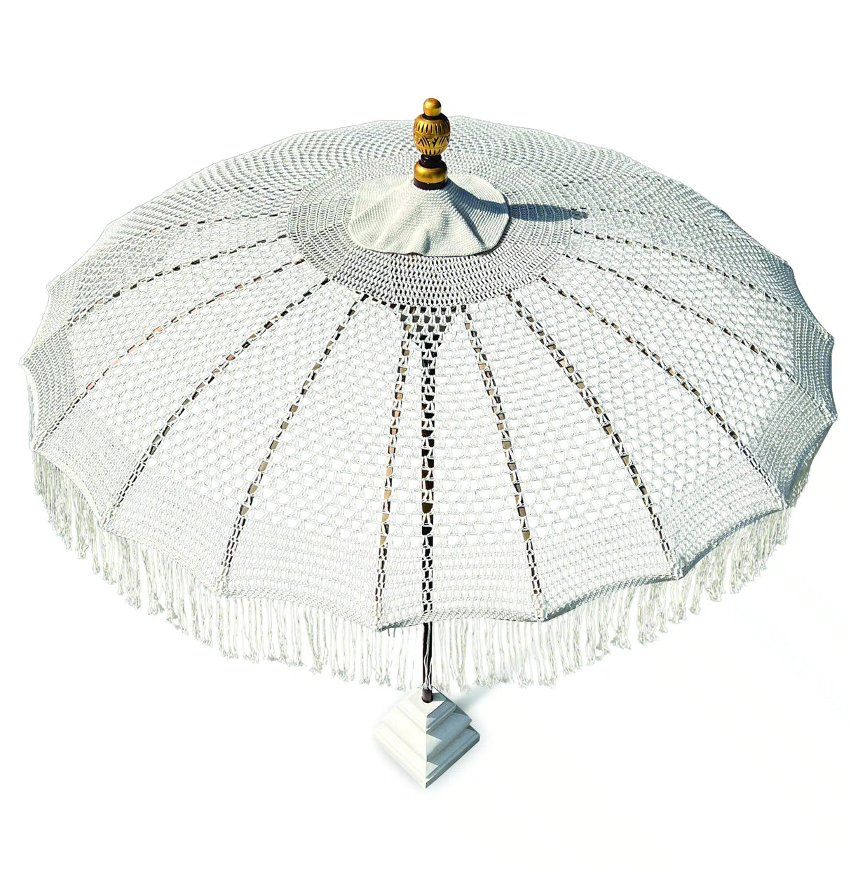 Bali Sun Parasol White Macrame 2m (With Screw Pole Fitting)