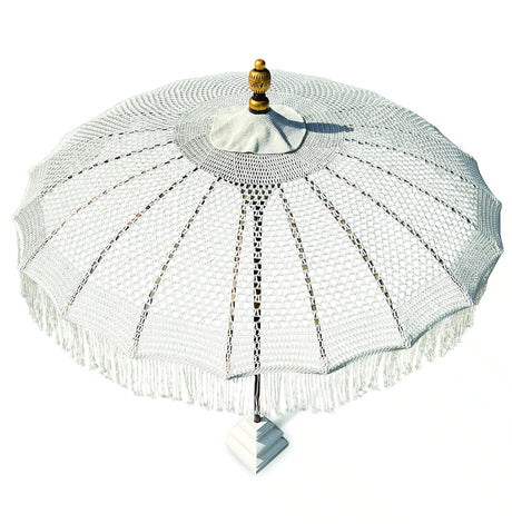 Bali Sun Parasol White Macrame 2m (With Screw Pole Fitting)