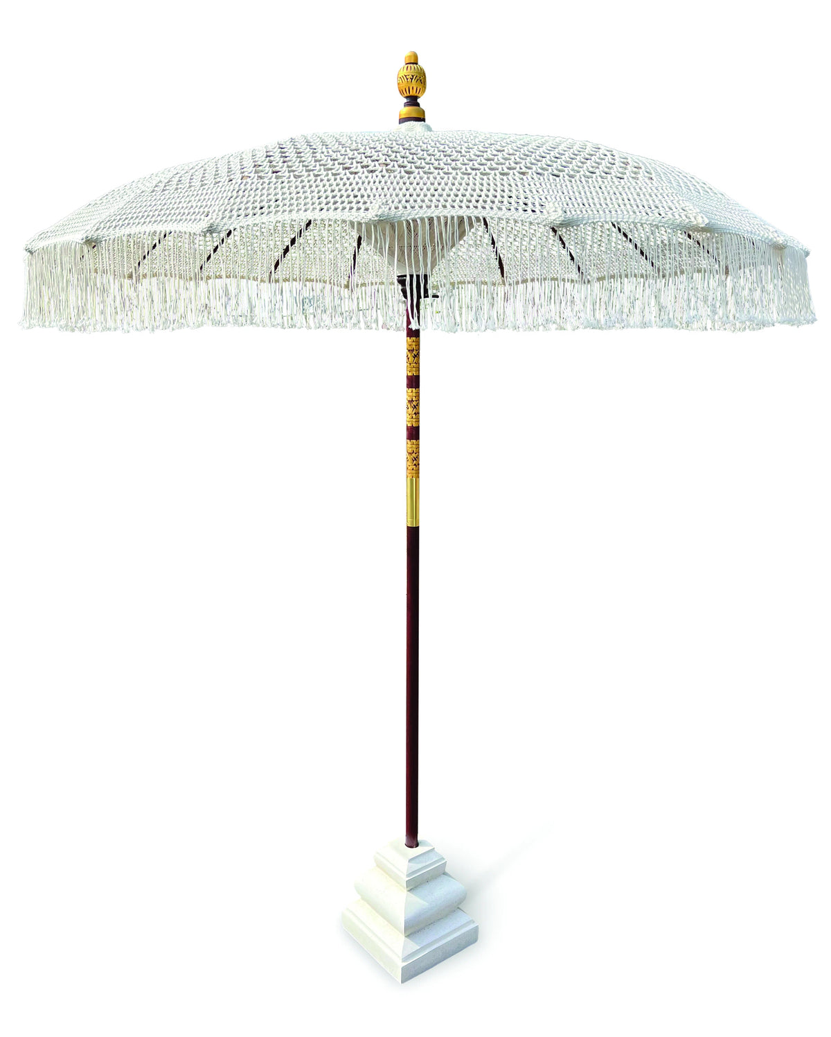 Bali Sun Parasol White Macrame 2m (With Screw Pole Fitting)