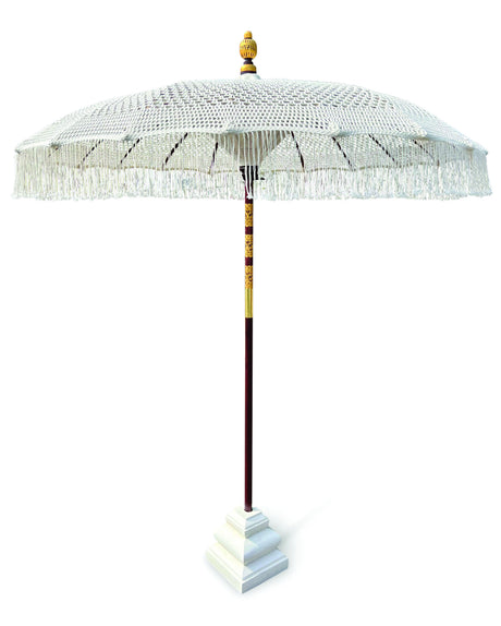 Bali Sun Parasol White Macrame 2m (With Screw Pole Fitting)