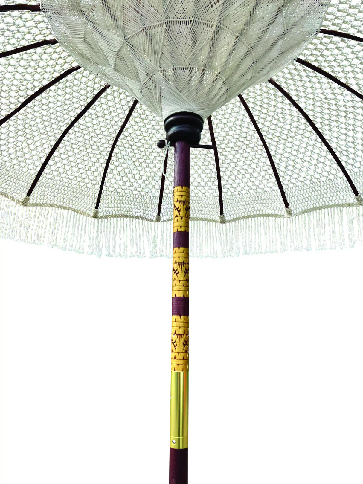 Bali Sun Parasol White Macrame 2m (With Screw Pole Fitting)