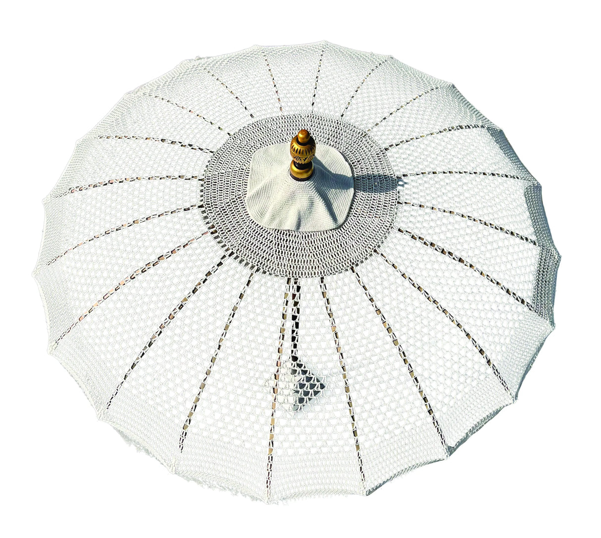 Bali Sun Parasol White Macrame 2m (With Screw Pole Fitting)