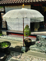 Bali Sun Parasol White Macrame 2m (With Screw Pole Fitting)