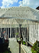 Bali Sun Parasol White Macrame 2m (With Screw Pole Fitting)