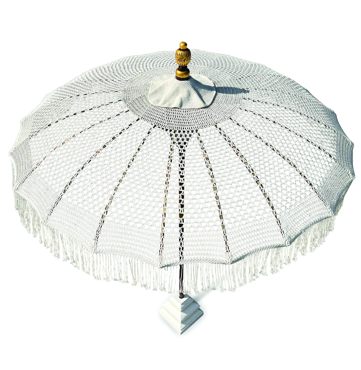Bali Sun Parasol White Macrame 2m (With Screw Pole Fitting)
