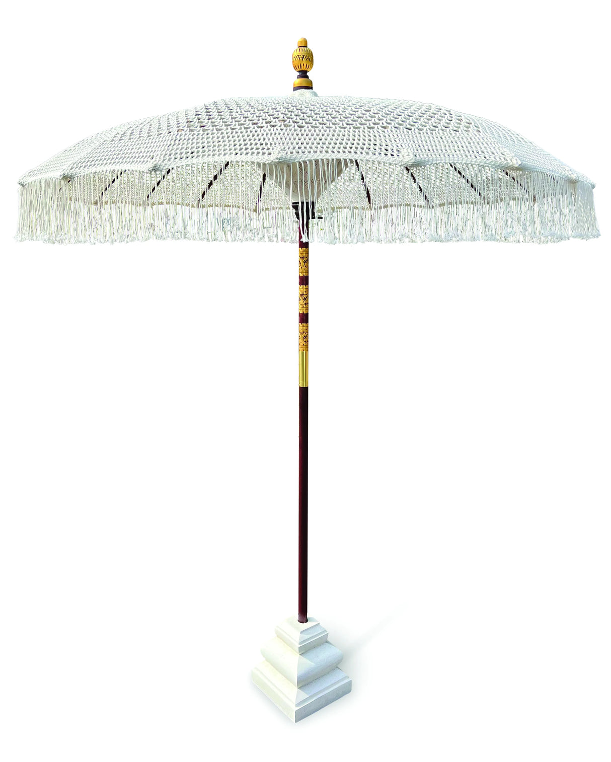 Bali Sun Parasol White Macrame 2m (With Screw Pole Fitting)