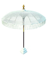 Bali Sun Parasol White Macrame 2m (With Screw Pole Fitting)