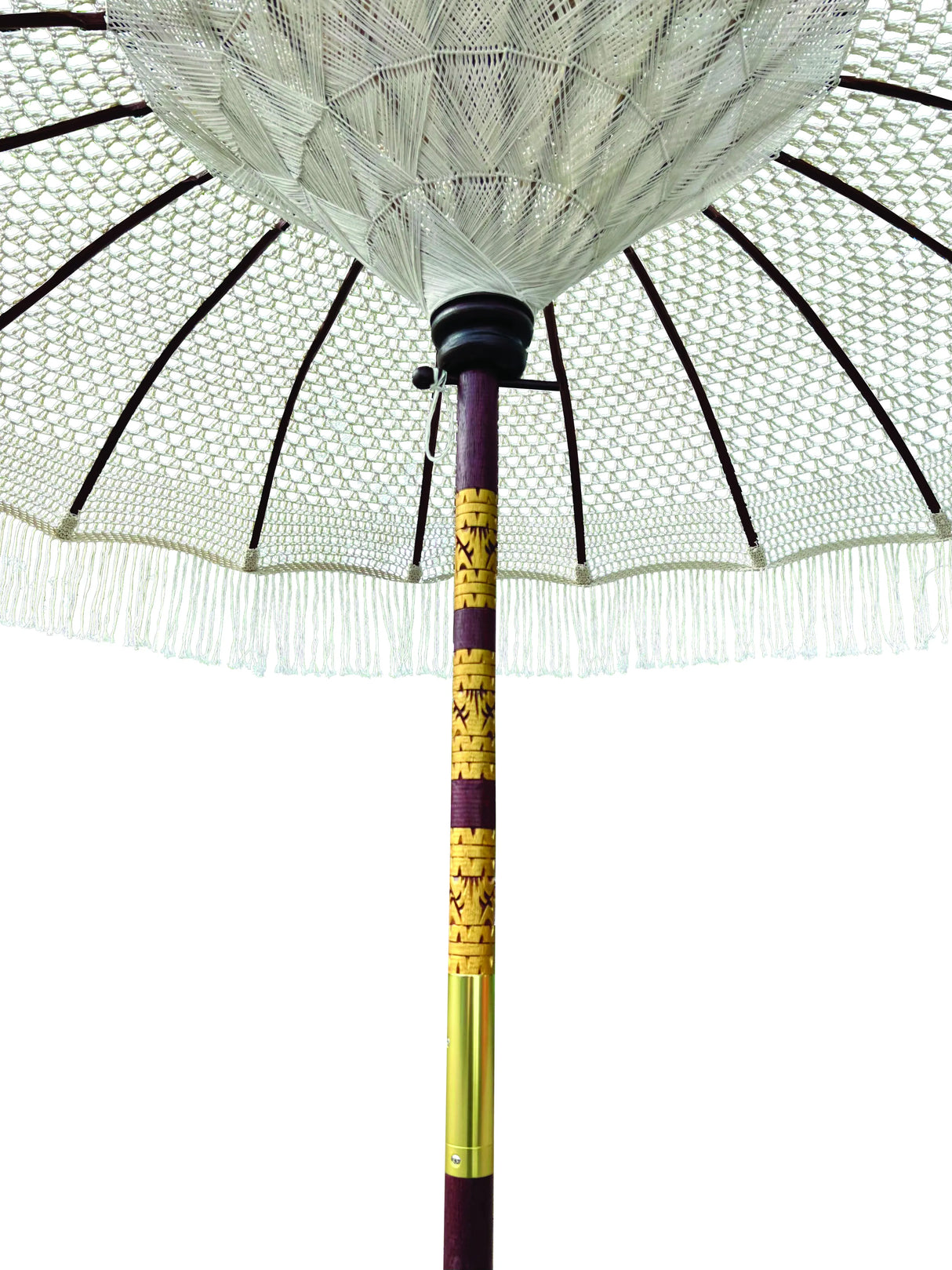Bali Sun Parasol White Macrame 2m (With Screw Pole Fitting)