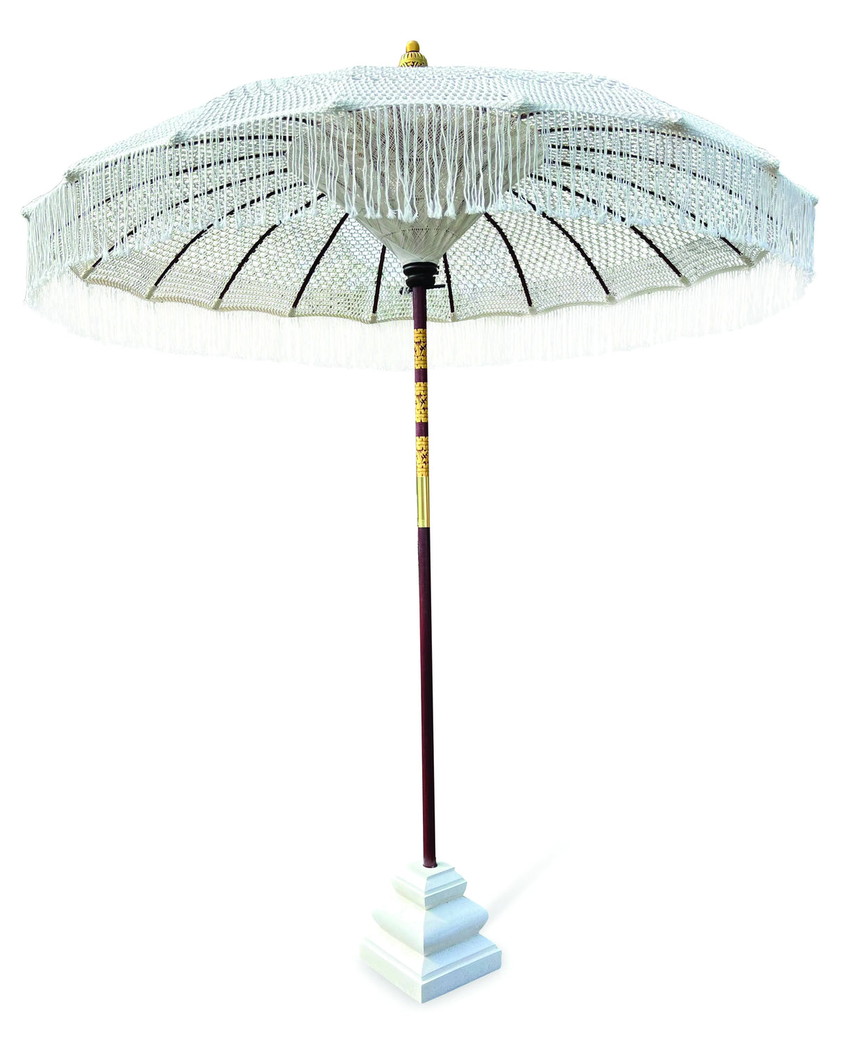 Bali Sun Parasol White Macrame 2m (With Screw Pole Fitting)