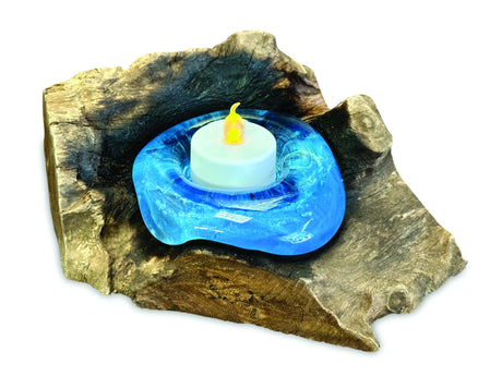 ROOT WITH BLUE STAINED GLASS CANDLE HOLDER SINGLE
