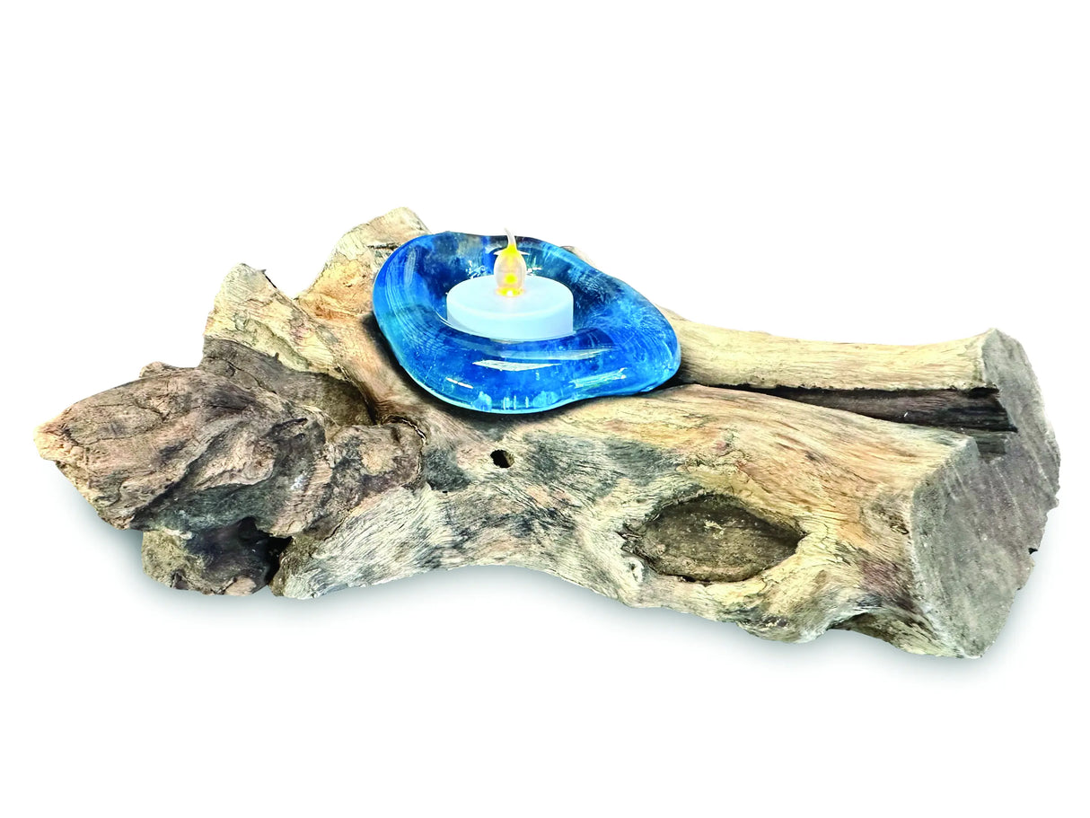 ROOT WITH BLUE STAINED GLASS CANDLE HOLDER SINGLE