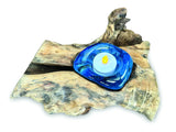 Root With Glass Candle Holder - Blue Stained Single
