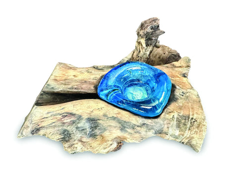 ROOT WITH BLUE STAINED GLASS CANDLE HOLDER SINGLE