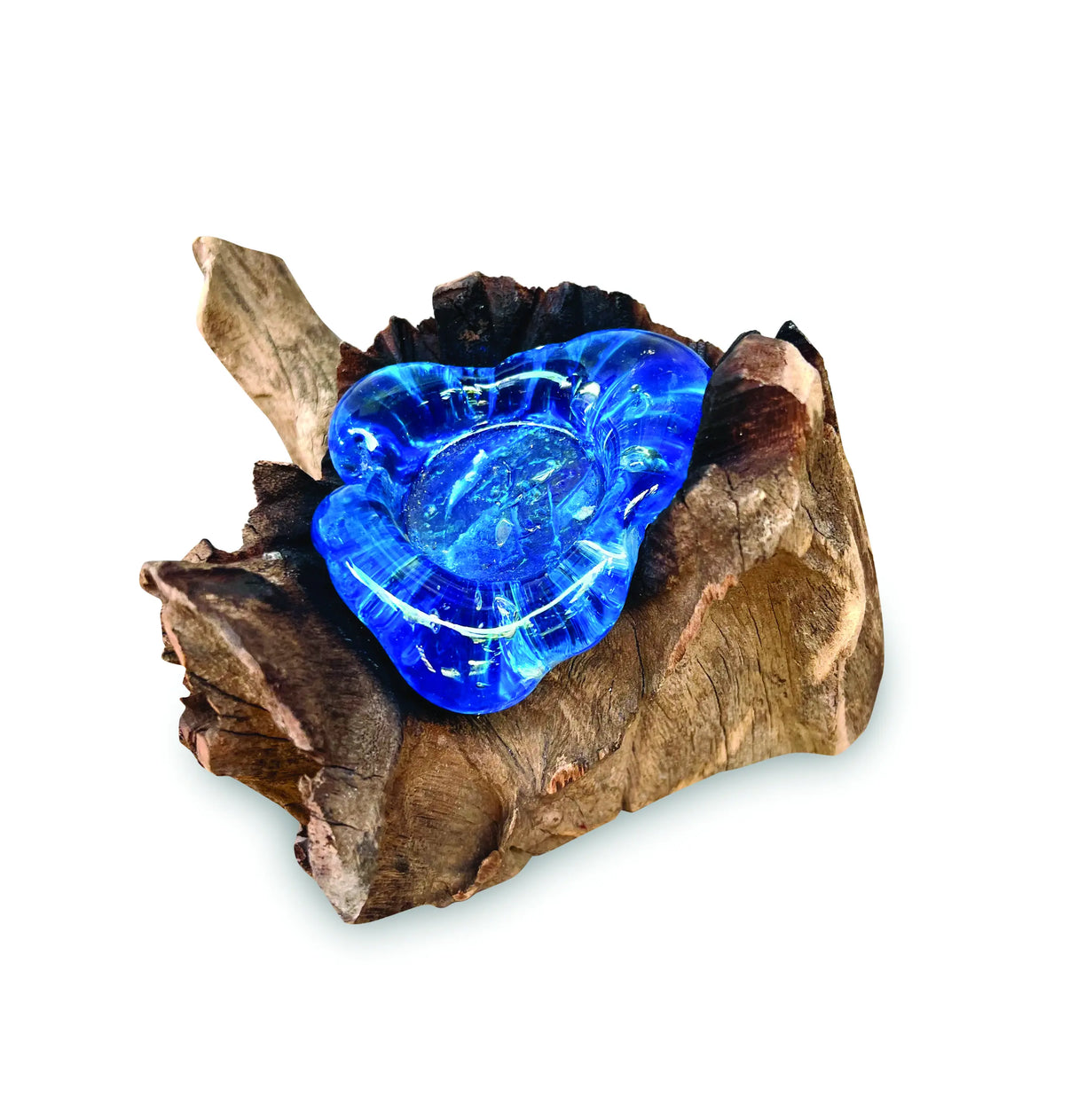 ROOT WITH BLUE STAINED GLASS CANDLE HOLDER SINGLE