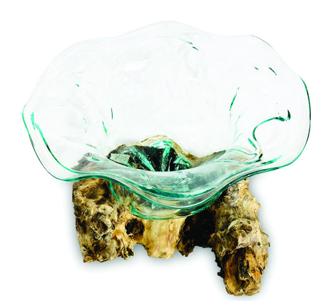 Root With Flower Shape Molten Glass Bowl 35cm Large