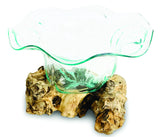 Root With Flower Shape Molten Glass Bowl 35cm Large