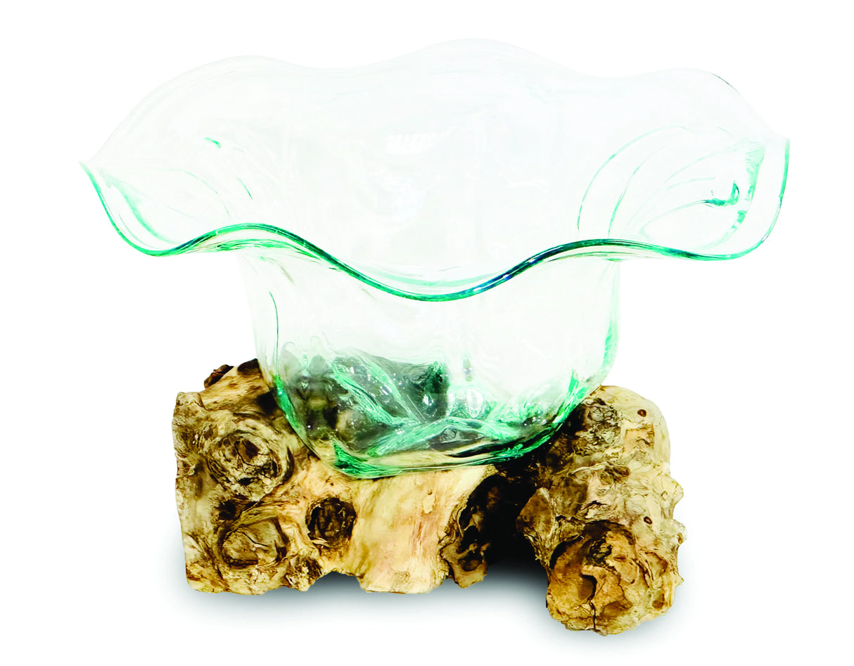 Root With Flower Shape Molten Glass Bowl 35cm Large