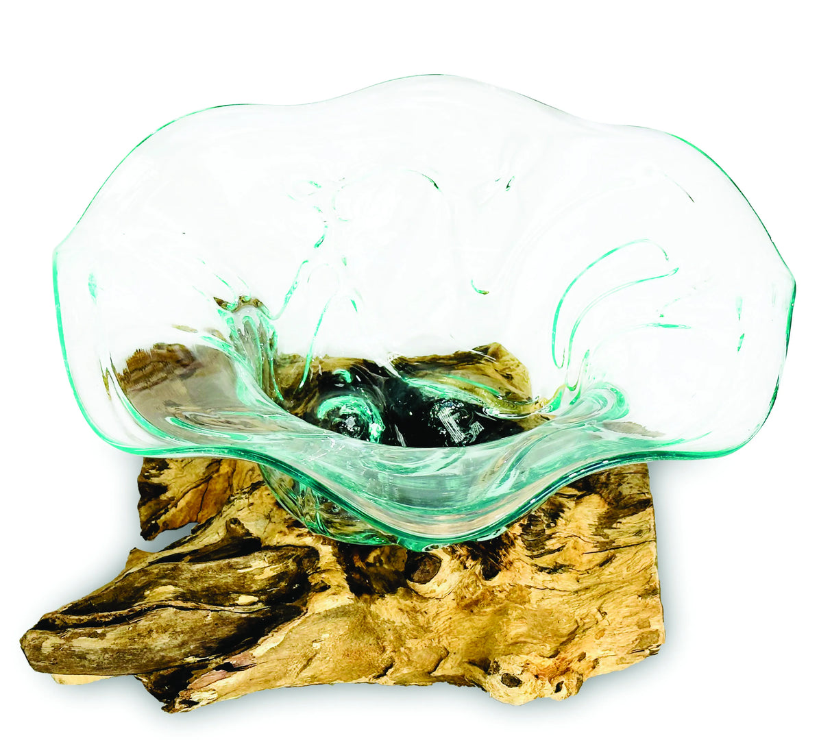 Root With Flower Shape Molten Glass Bowl 35cm Large