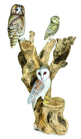 SPECIAL LARGE SCULPTURE WITH 3 LARGE OWLS