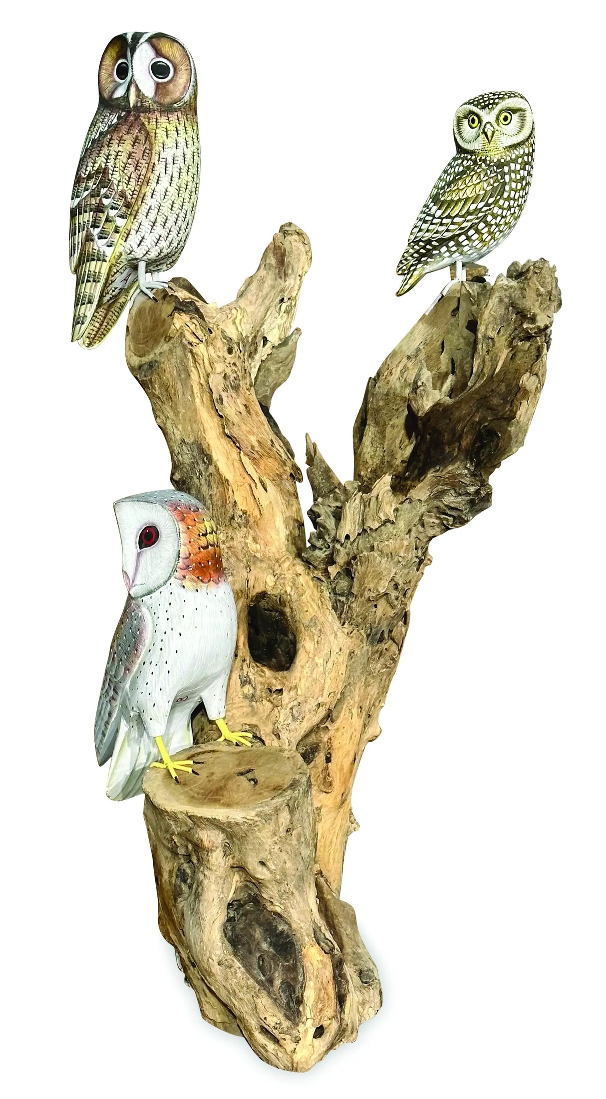 SPECIAL LARGE SCULPTURE WITH 3 LARGE OWLS