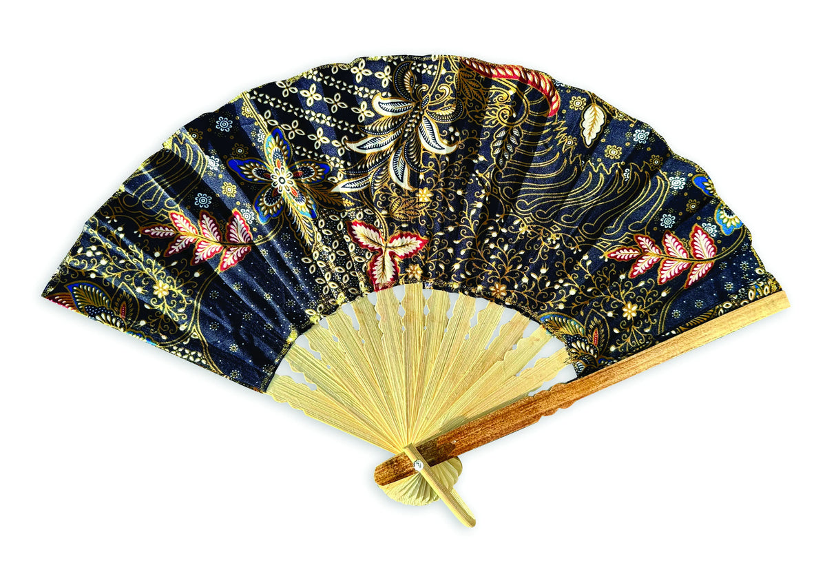 Bali Batik Fabric Folding Fans 30cm (Pack Of 10 Random Mixed Colours)