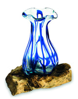 Driftwood With Layered Blue Crinkle Molten Glass Vase 25cm