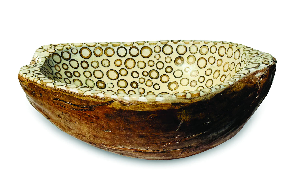 Circles Inlay Coconut Shell Bowl Off White