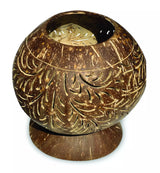 Coconut Shell Sphere Phoenix Style Intricate Carving