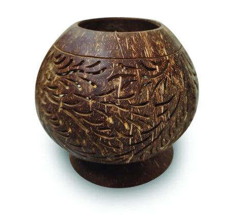 COCONUT SHELL SPHERE  PHOENIX STYLE INTRICATE CARVING