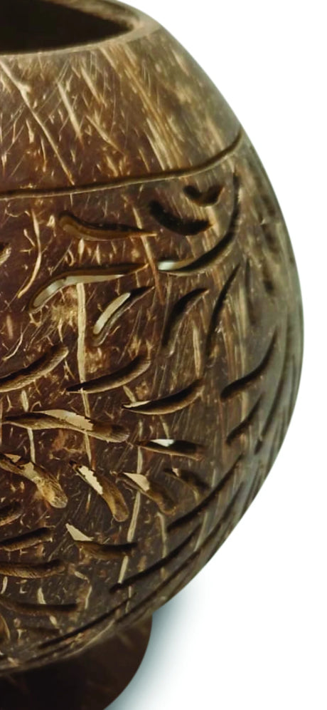 COCONUT SHELL SPHERE  PHOENIX STYLE INTRICATE CARVING