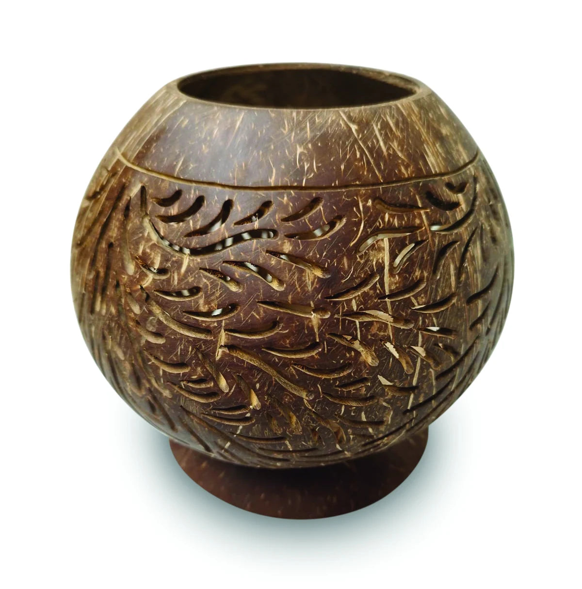 COCONUT SHELL SPHERE  PHOENIX STYLE INTRICATE CARVING