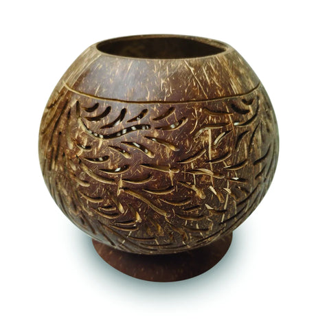 COCONUT SHELL SPHERE  PHOENIX STYLE INTRICATE CARVING