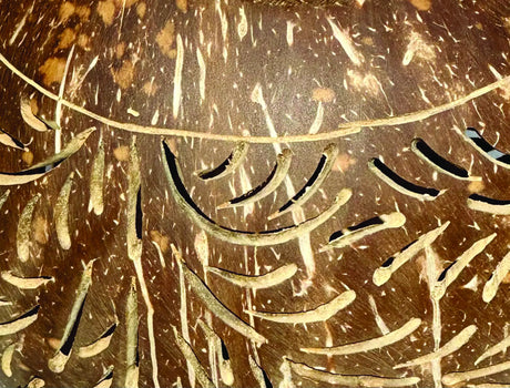 COCONUT SHELL SPHERE  PHOENIX STYLE INTRICATE CARVING