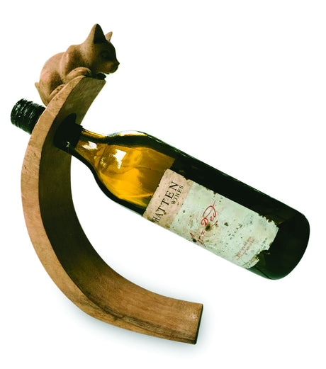 Cat Hand Carved Wooden Balance Wine Bottle Holder