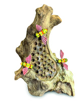 25cm Bee Hotel Sculpture With 3 Hand Painted Bees