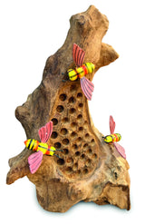 25cm Bee Hotel Sculpture With 3 Hand Painted Bees
