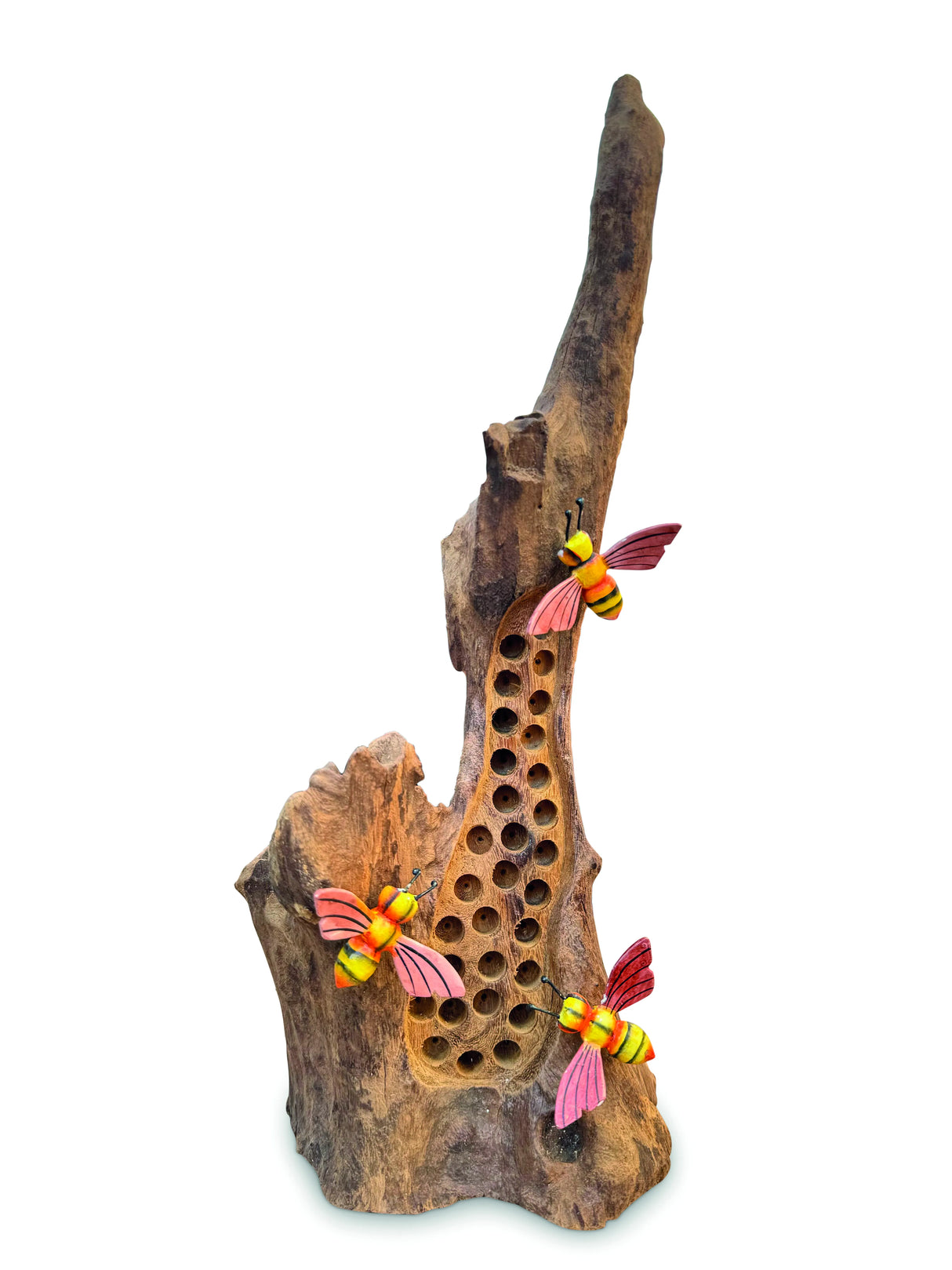25cm BEE HOTEL SCULPTURE WITH 3 HAND PAINTED BEES
