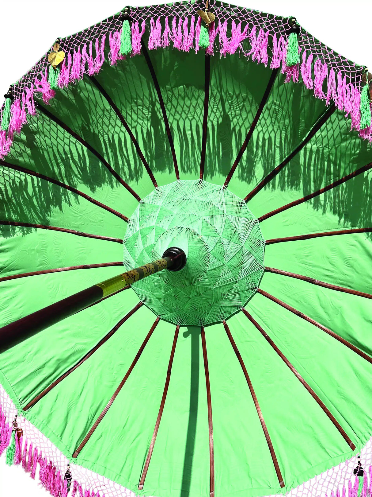 Bali Sun Parasol Mint Green With Pink Candy Fringe 2m (With Pole Joint)