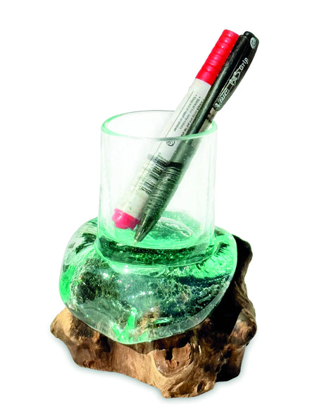 MOLTEN GLASS PEN HOLDER/CANDLE HOLDER (FOR LED CANDLES UP TO 5 CM DIAMETER)