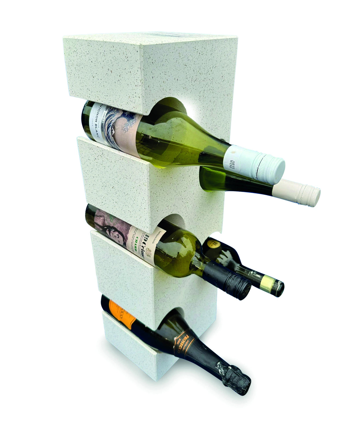 White Terrazzo Stone Cube Wine Rack 60cm